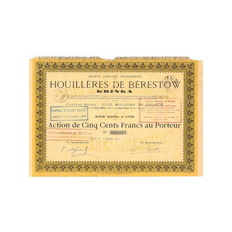 S.A. Franco-Russe des Houilères de Bérestow Krinka (Act 500 F)
