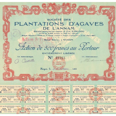 Sté des Plantations d'Agaves de l'Annam (Bleu)(Act 100 F)