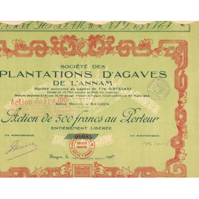 Sté des Plantations d'Agaves de l'Annam (Verte)(Act 100 F)