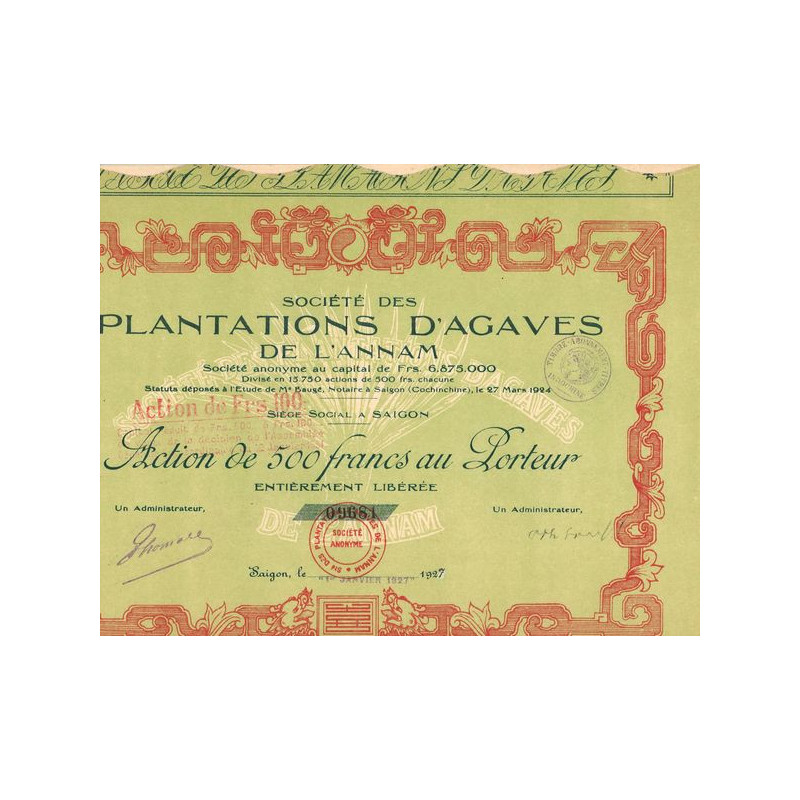 Sté des Plantations d'Agaves de l'Annam (Verte)(Act 100 F)
