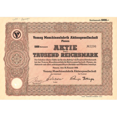Vomag Maschinenfabrik Aktiengesellschaft Plauen (Act 1000 Rks)