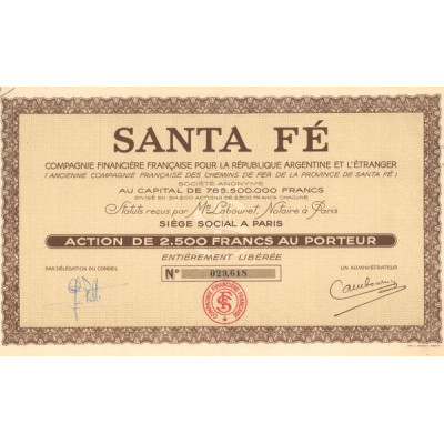 Santa Fé - Cie Française pour la République Argentine et l'Etranger (Act 2500 F)
