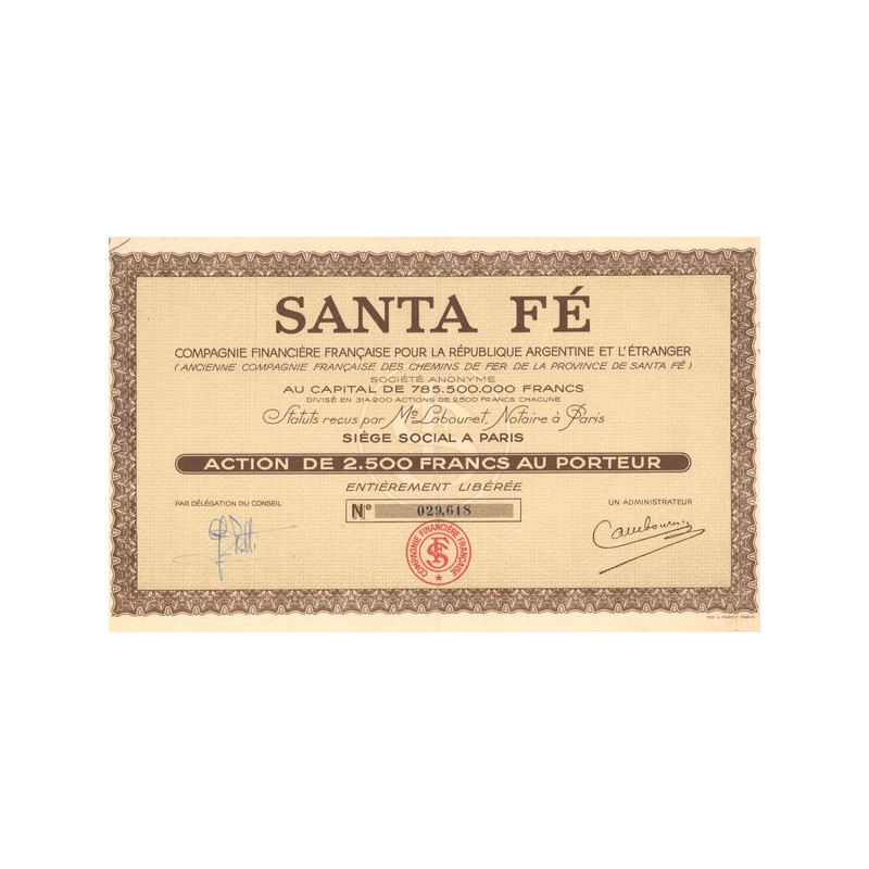 Santa Fé - Cie Française pour la République Argentine et l'Etranger (Act 2500 F)