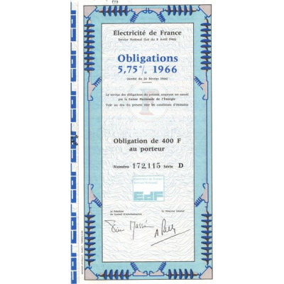 Electricité de France - Obligations 5.75 % 1966 (Obl 400 F)