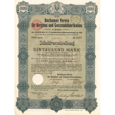 Bochumer Verein fur Bergbau und Gussstahlfabrikation (Act 1000 Mark)