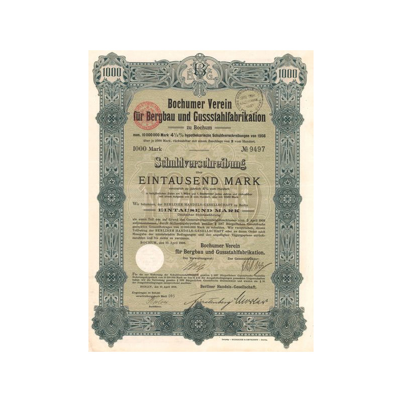 Bochumer Verein fur Bergbau und Gussstahlfabrikation (Act 1000 Mark)