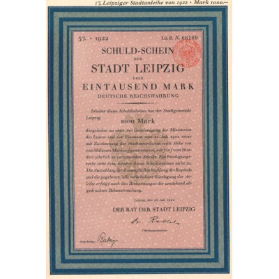 Schuld-Schein der Stadt Leipzig uber Eintausend Mark (Act 1000 Mark)