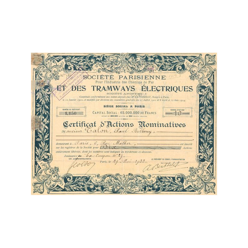 Sté Parisienne pour l'Industrie des Chemins de Fer et des Tramways Electriques (Cn)