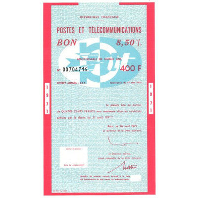 Postes et Télécommunications (Bon 8.50% 400 F)
