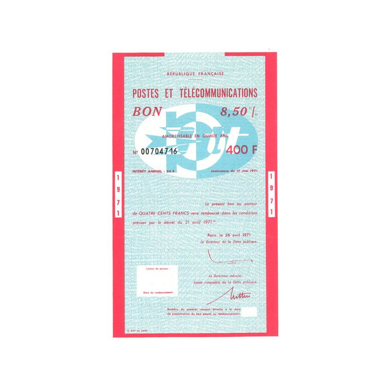 Postes et Télécommunications (Bon 8.50% 400 F)