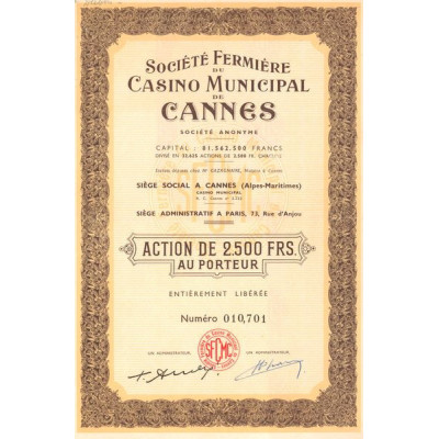 Sté Fermière du Casino Municipal de Cannes (Act 2500 F)