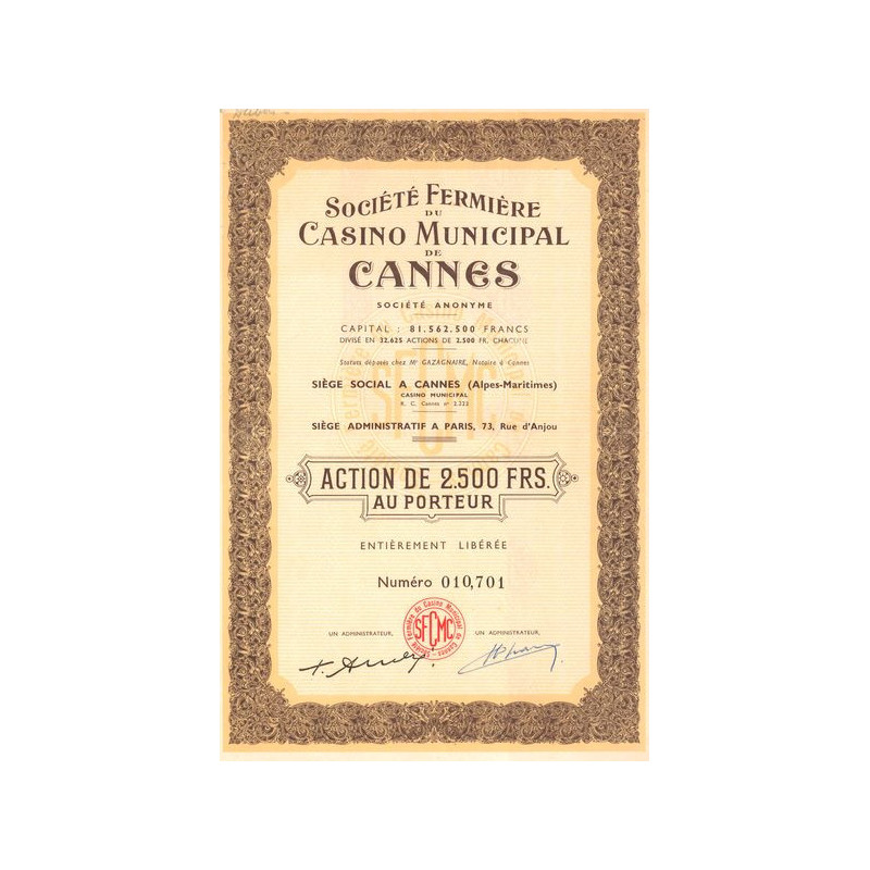 Sté Fermière du Casino Municipal de Cannes (Act 2500 F)