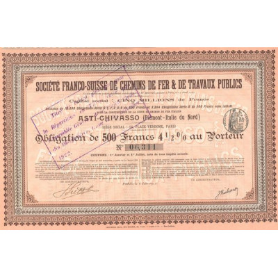 Sté Franco-Suisse de Chemins de Fer & de Travaux Publics (Obl 500 F)
