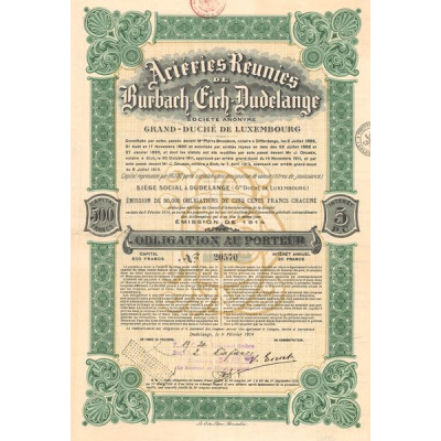 Acièries Réunies de Burbach-Eich-Dudelange S.A. Grand-Duché de Luxembourg (Obl 500 F)