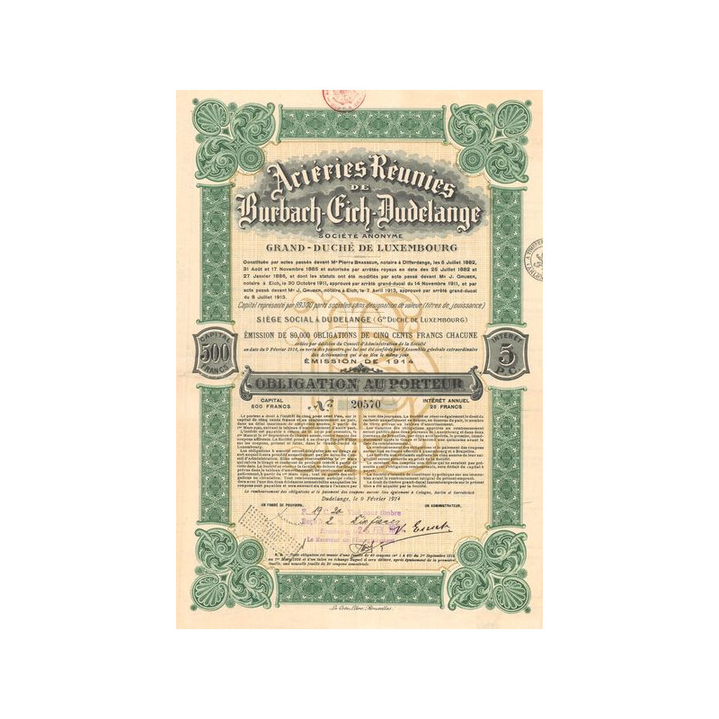 Acièries Réunies de Burbach-Eich-Dudelange S.A. Grand-Duché de Luxembourg (Obl 500 F)