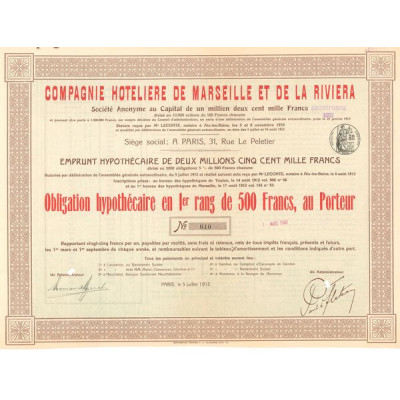 Cie Hoteliere de Marseille et de la Riviera S.A. (Obl 500 F)