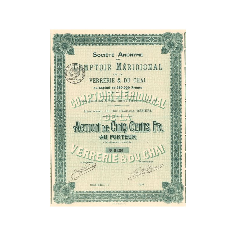 S.A. du Comptoir Méridional de la Verrerie & du Chai (Act 500 F)