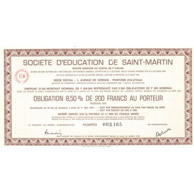Sté d'Education de Saint-Martin S.A. (Obl 8.50% 200 F)