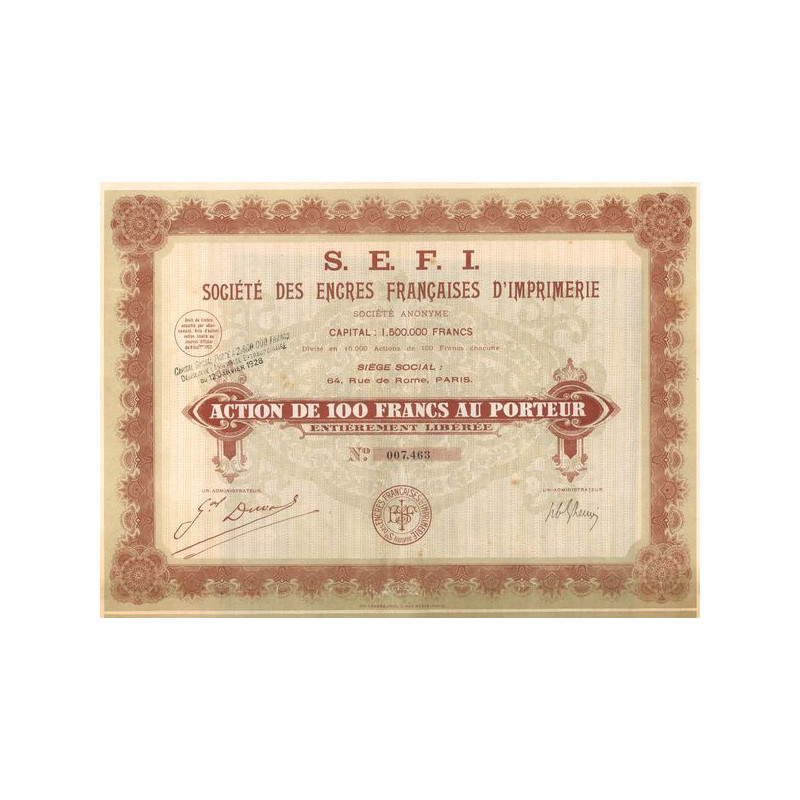 S.E.F.I. Sté des Encres Françaises d'Imprimerie (Act 100 F)