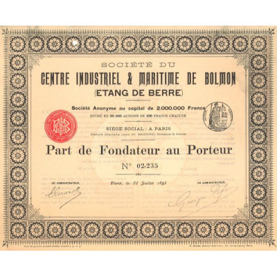 Sté du Centre Industriel & Maritime de Bolmon (Etang de Berre)(PF)