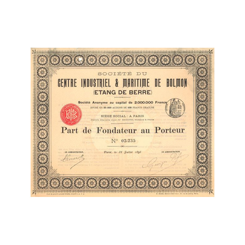 Sté du Centre Industriel & Maritime de Bolmon (Etang de Berre)(PF)