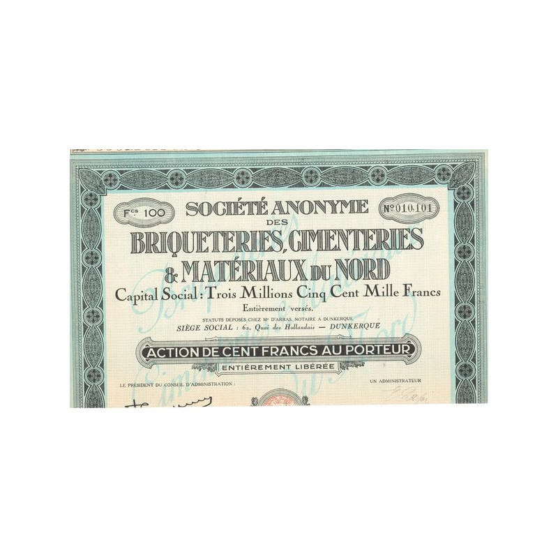 S.A. des Briqueteries Cimenteries & Matériaux du Nord (Act 100 F)