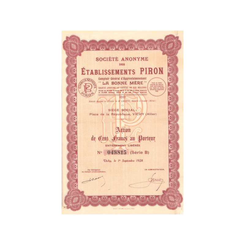 S.A. des Ets Piron Comptoir Général d'Approvisionnement "La Bonne Mère" (Act 100 F)