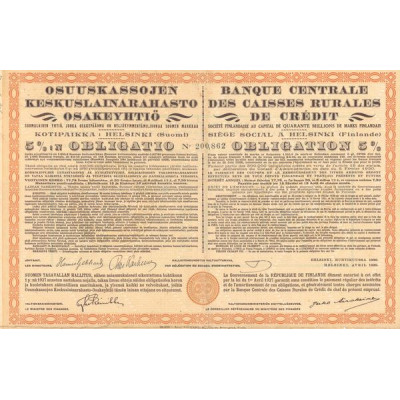 Banque Centrale des Caisses Rurales de Crédit. Sté Finlandaise (Obl 5%)