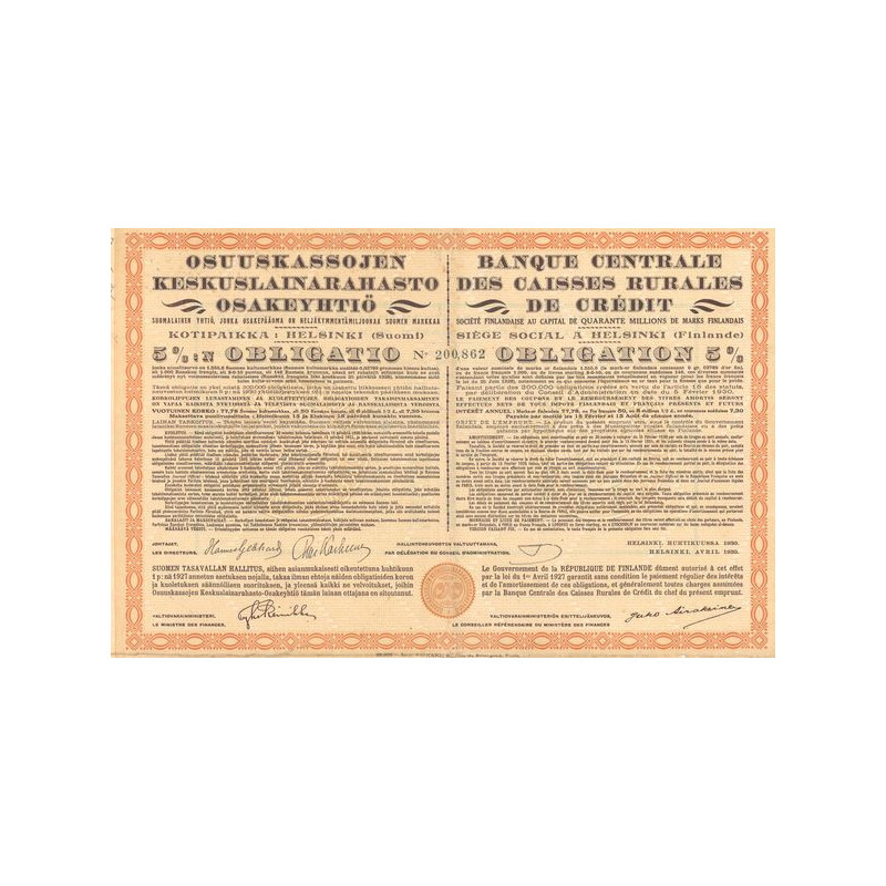 Banque Centrale des Caisses Rurales de Crédit. Sté Finlandaise (Obl 5%)