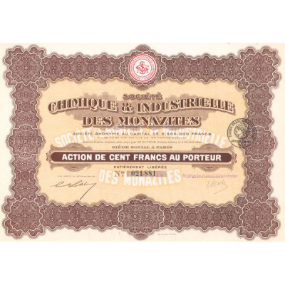 Chimique & Industrielle des Monazites (Act 100 F)