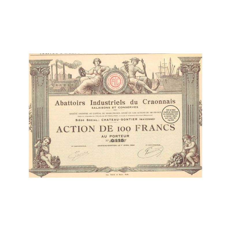 Sté des Abattoirs Industriels du Craonnais (Act 100 F)