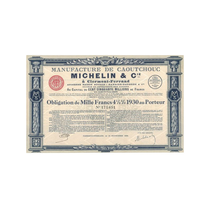 Manufacture de Caoutchouc - Michelin & Cie (Obl 1000 F 4% 1/2)