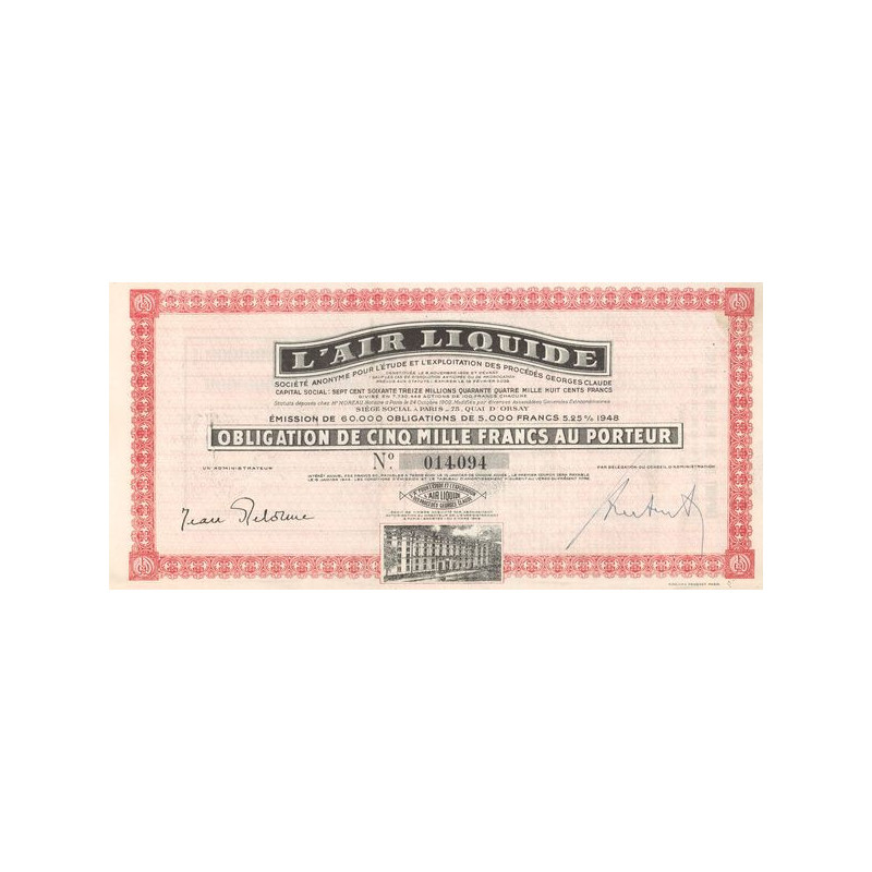 L'Air Liquide S.A. 1948 - Rouge (Obl 5000 F)