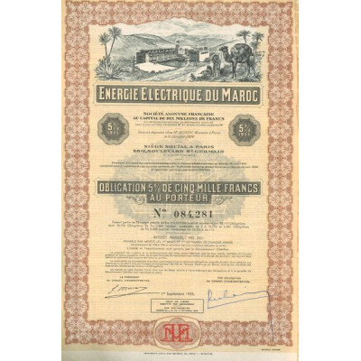 Energie Electrique du Maroc 5% 1935 - (Obl 5% 5000 F)