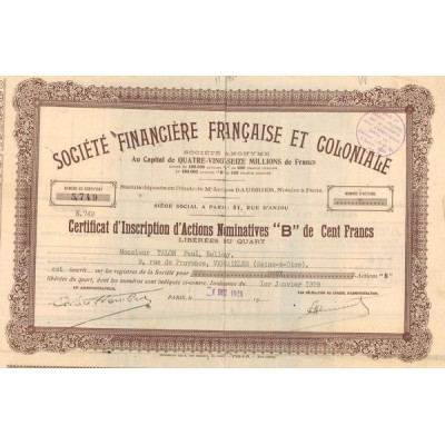 Sté Financière Française et Coloniale (CN Act B 100 F)
