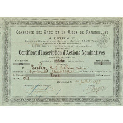 Cie des Eaux de la Ville de Rambouillet (Certif d'Act Nomin 250 F)