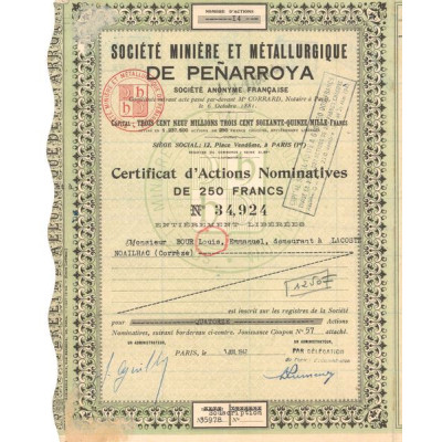 Sté Minière et Métallurgique de Penarroya (Act 250 F)