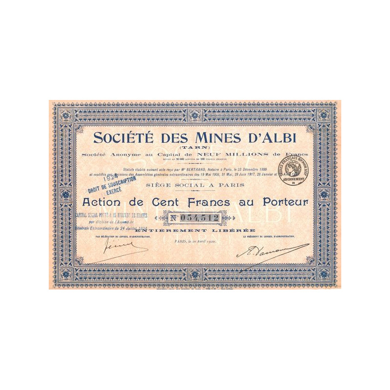 Sté des Mines d'Albi (Act 100 F)