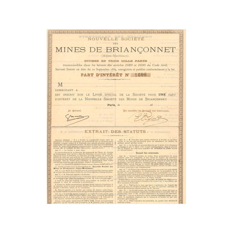 Nouvelle Sté des Mines de Briançonnet (Part d'Interet)