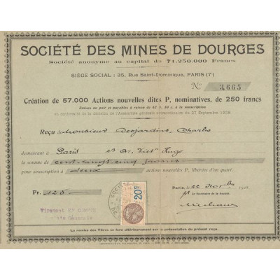 Sté des Mines de Dourges (Act 250 F)