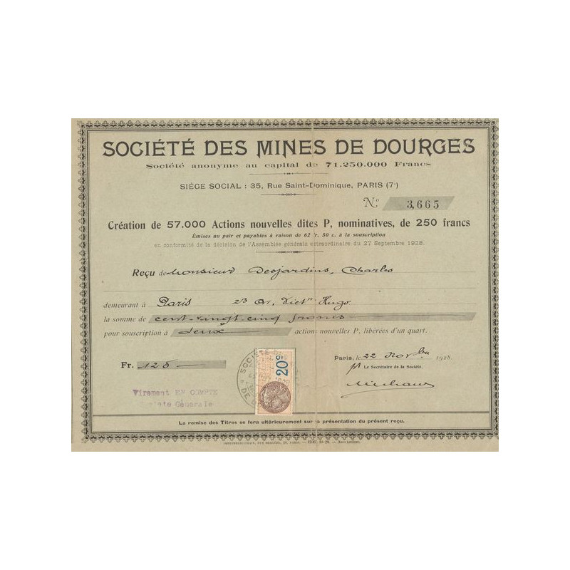 Sté des Mines de Dourges (Act 250 F)
