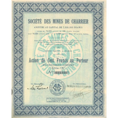 Sté des Mines de Charrier (Act 100 F)