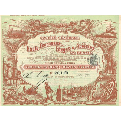Sté Gale de Hauts Fourneaux Forges & Aciéries en Russie (Act 500 F)