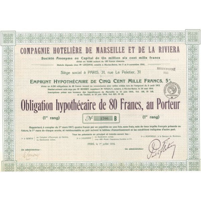 Cie Hôtelière de Marseille et de la Riviera (Obl Hypo 80 F)