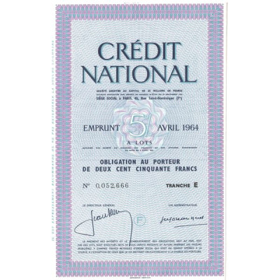 Crédit National - Emprunt 5 % Avril 1964 à lots - Tranche E (Obl 200 F)