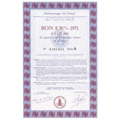 Charbonnages de France - Serie A (Bon 8.50% 1971 450 F)