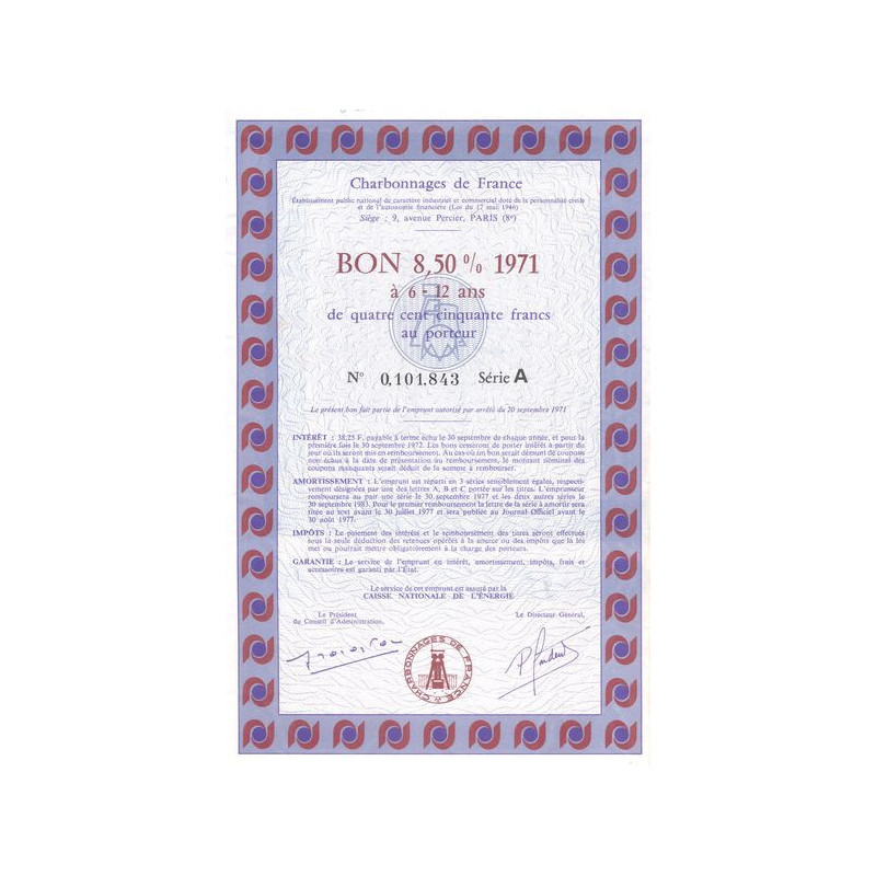 Charbonnages de France - Serie A (Bon 8.50% 1971 450 F)