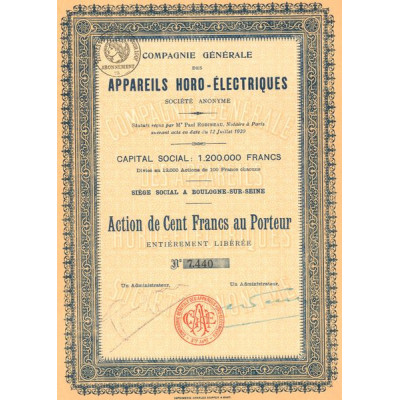 Cie Gale des Appareils Horo-Electriques S.A. (Act 100 F)