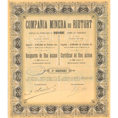 Compania Minera de Riutort (Act 100 Pesetas)