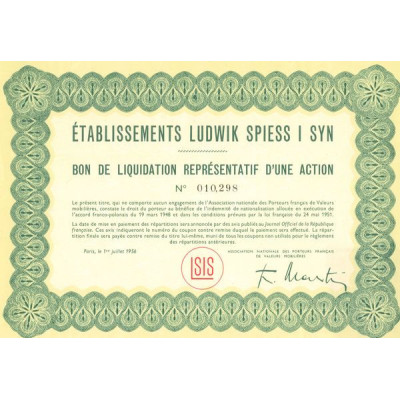 Ets Ludwik Spiess I Syn (Bon de Liquidation)